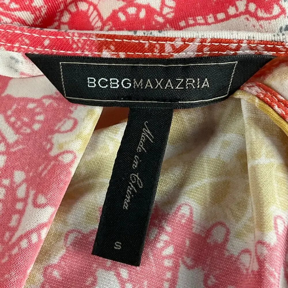 BCBG MAXAZRIA Wrap Dress Tereza Boho Art sz S Red White Yellow Medallion Print - Picture 12 of 16